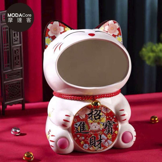 MODACore 摩達客 - 摩達客◉春節開運◉圓滿招財進寶紅白款大嘴招財貓擺飾-聚寶盆糖果收納好物