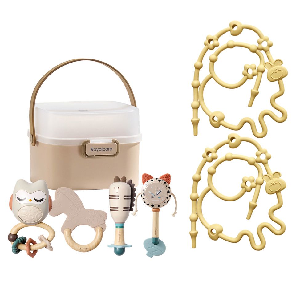 歡樂手搖鈴四件組附收納盒+Jolly防掉落繩x2-小兔黃