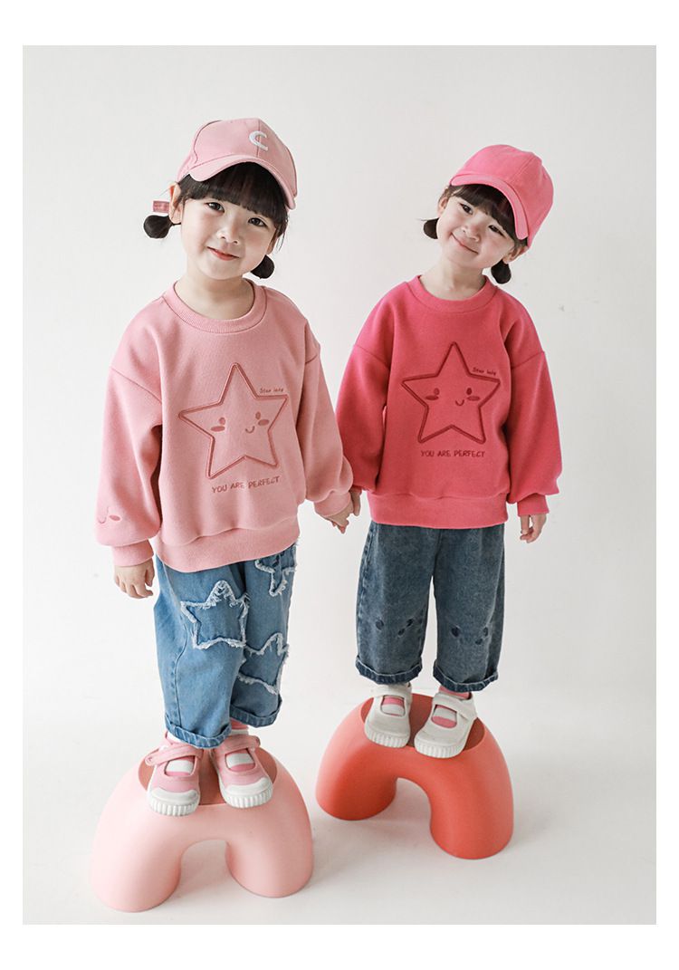 針織刺繡圓領長袖上衣-星星-米白色