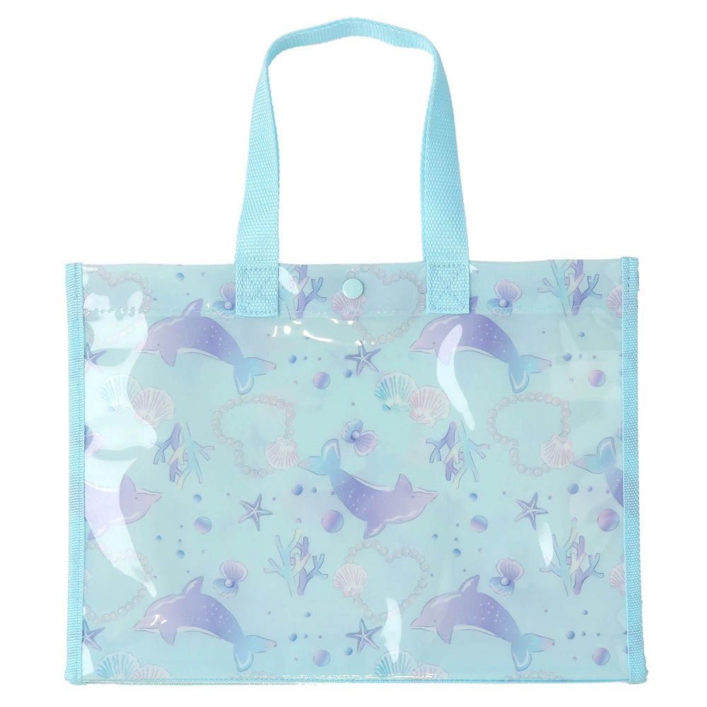 防水PVC手提袋/游泳包-悠遊海豚-水藍 (25x34cm)