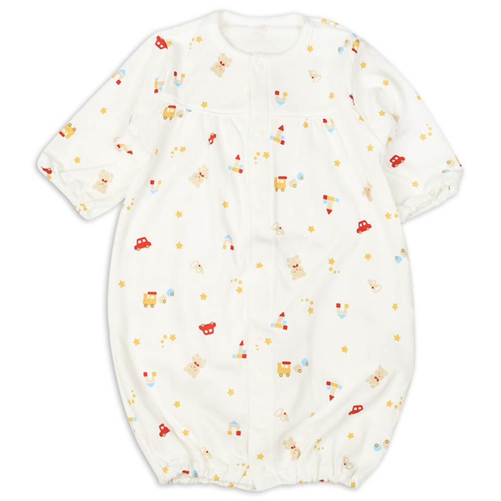 長袖連身衣腿部寬鬆款-玩具-奶油色 (50~60cm)