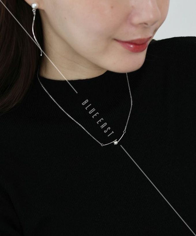 日本 BLUE EAST - 韓國製 珍珠不平衡線條優雅項鏈-銀
