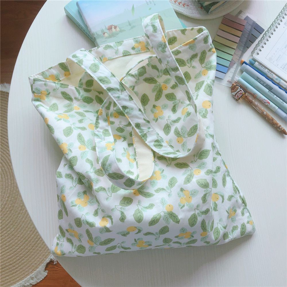 清新單肩手提帆布袋-綠底花園 (37*35cm)