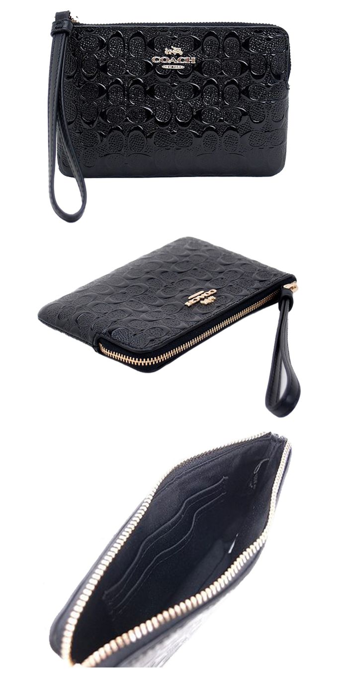 COACH - 立體LOGO壓紋零錢手拿包黑 (黑)