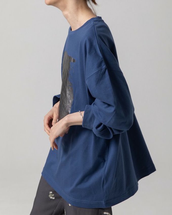 日本 gleam - 燙金時尚光澤廓形寬版長袖上衣-奶油x金