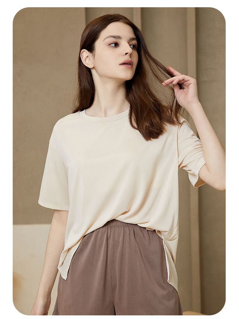 ALWAYS - 棉柔圓領短袖上衣(附胸墊)-藍色