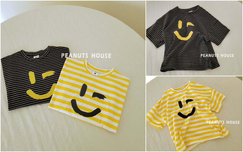 韓國 Peanuts House - 條紋眨眼T-黃