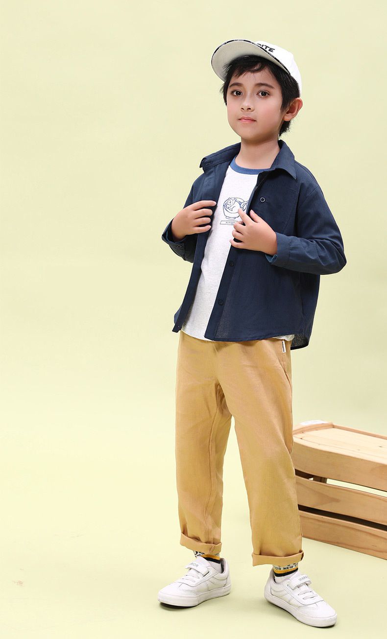 Minizone - 亞麻寬鬆長褲-藏藍色