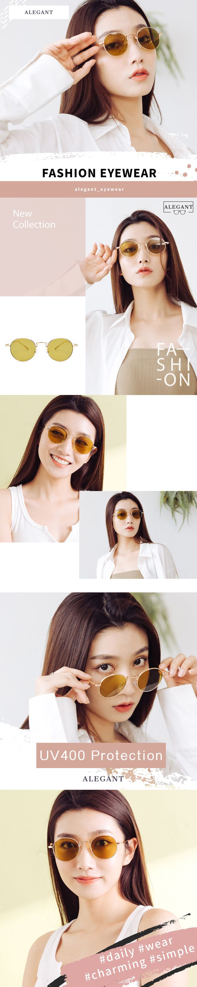 ALEGANT - 歐美度假風珊瑚黃圓框造型墨鏡│UV400太陽眼鏡