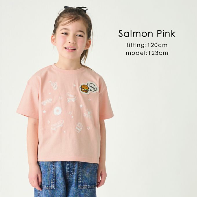 日本 evercloset - 100%棉 漢堡貼布短袖上衣-淺綠