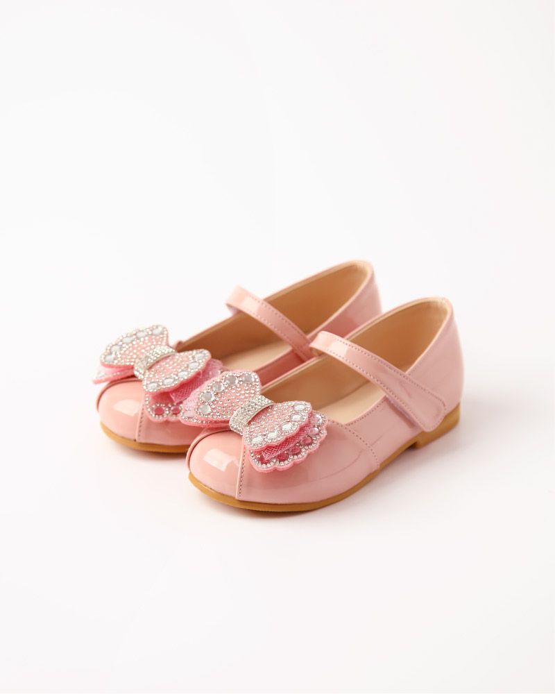 韓國 OZKIZ - 雙層鑽石蝴蝶結漆皮皮鞋-粉