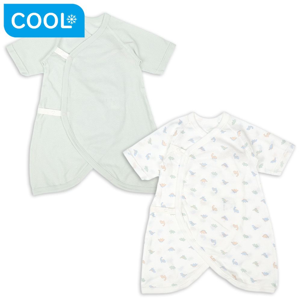 7分袖網眼蝴蝶裝2件組-按扣款 恐龍-綠色 (50~60cm)