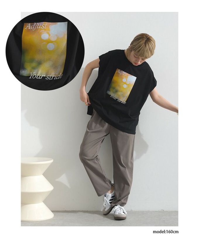 日本 le colis - 接觸冷感 光暈印花法式袖T恤-淺灰