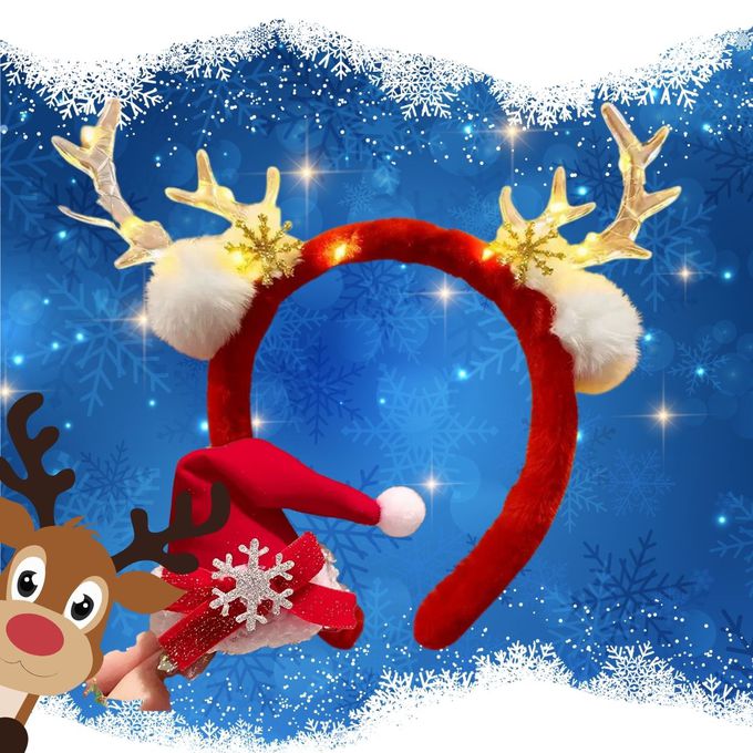 聖誕發光麋鹿角髮箍＋雪花小聖誕帽髮夾