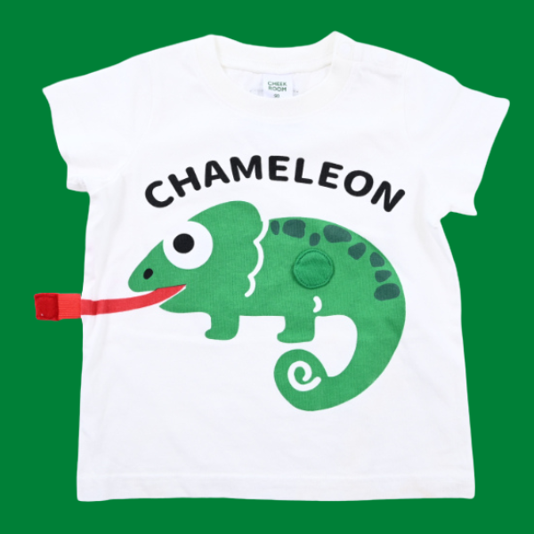 日本 Baby Room - 立體翻翻樂短袖上衣-變色龍-白