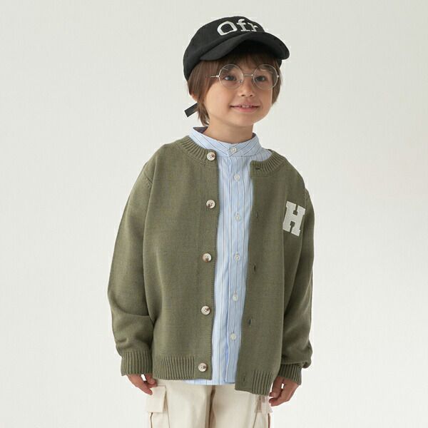 日本 b-ROOM - 字母刺繡針織開襟衫(可機洗)-灰