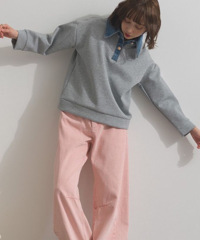 日本 ELENCARE DUE - 牛仔領層次感厚磅休閒長袖上衣-紅