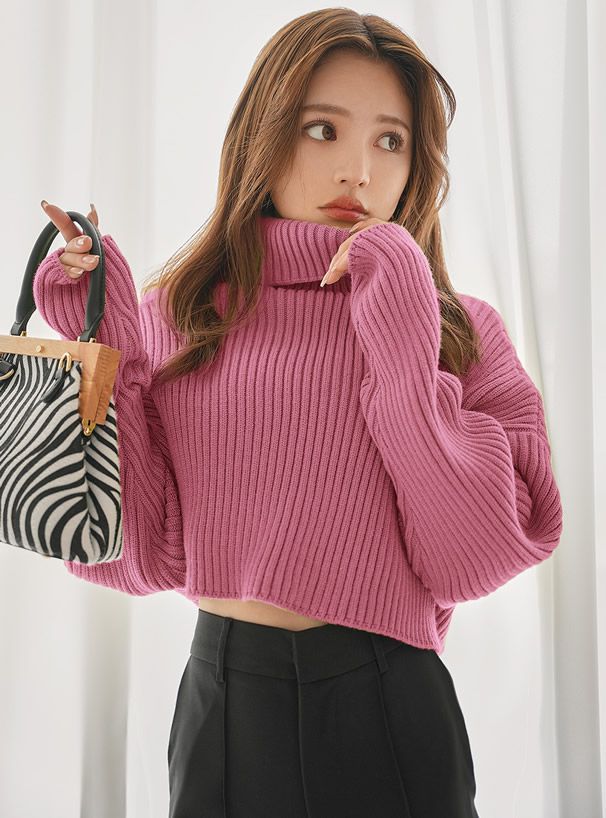 日本 GRL - 落肩高領羅紋針織上衣-暖陽橘 (F)