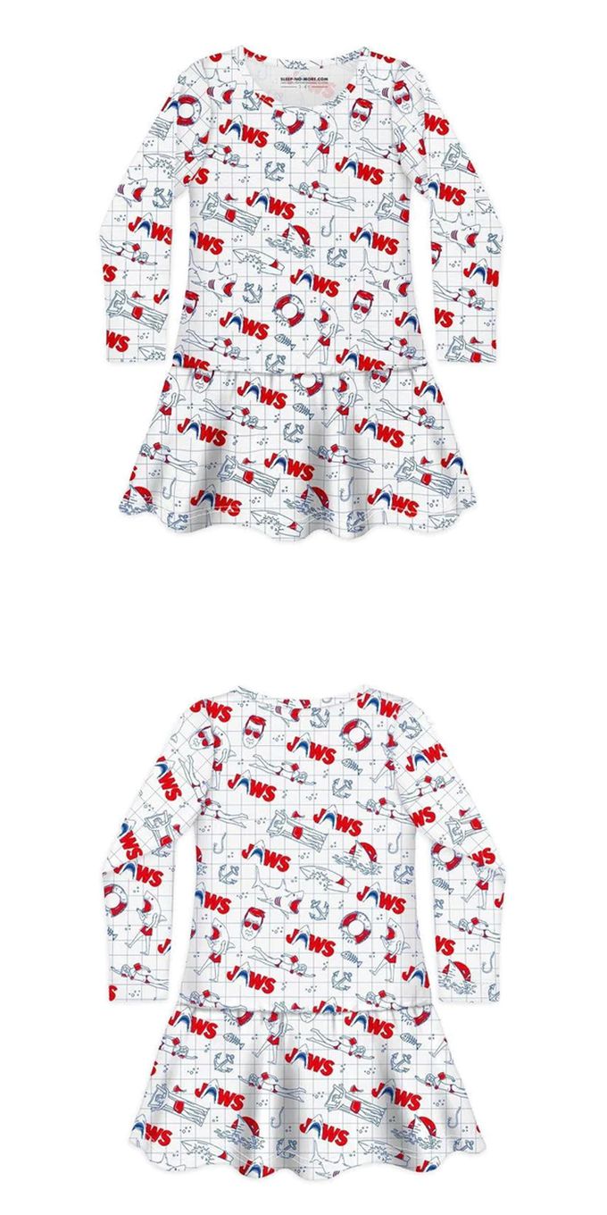 英國 SLEEP NO MORE - 100% 有機棉長袖連身裙-大白鯊JAWS/漫畫塗鴉