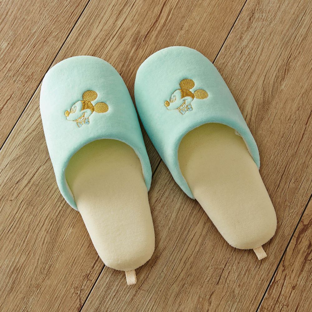 日本千趣會 - 迪士尼刺繡室內拖鞋-米奇-薄荷綠 (23-25cm)