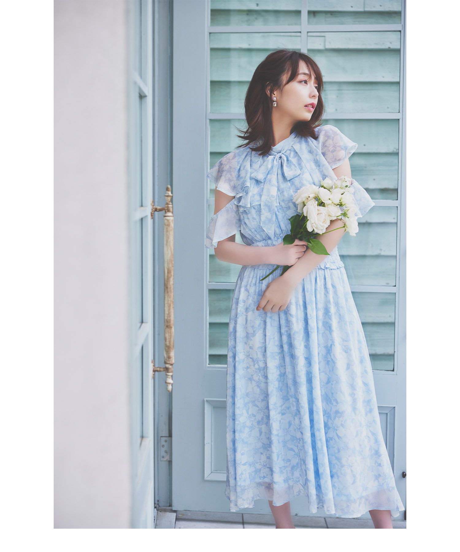 日本 tocco-closet - 浪漫時光碎花雪紡洋裝-寶貝藍