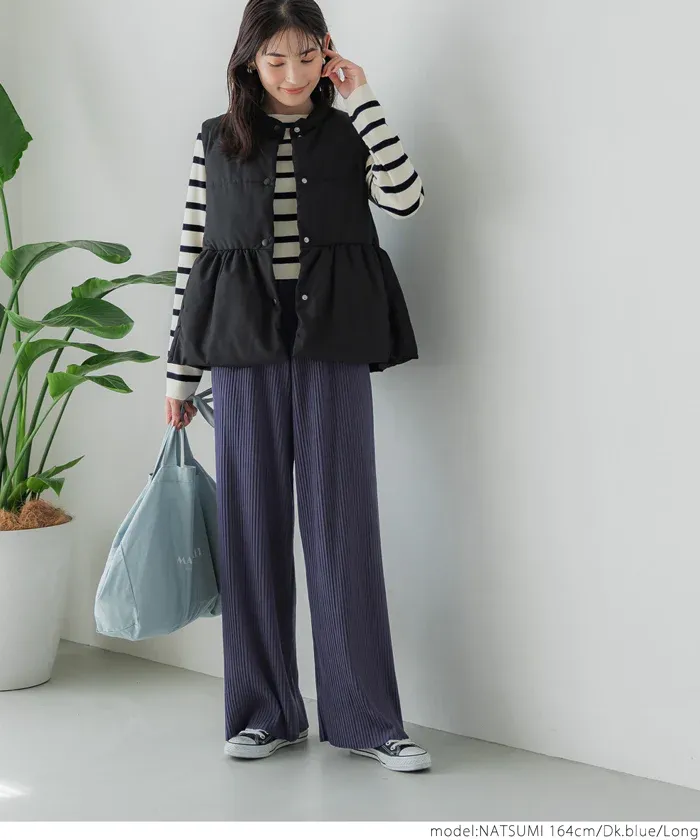 日本 COCA - [可剪裁] 垂墜感修身細摺長褲-灰杏