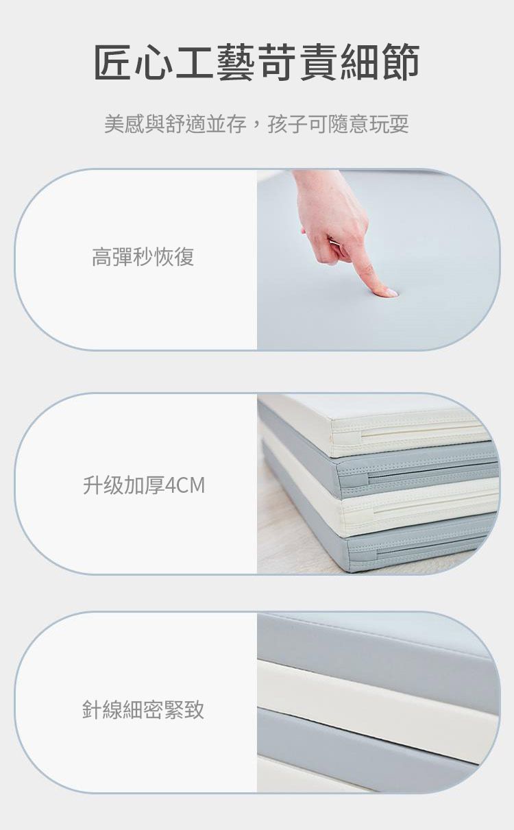 i-Smart - 兒童折疊地墊無縫隙加厚4cm-清新藍-1歲以上適用