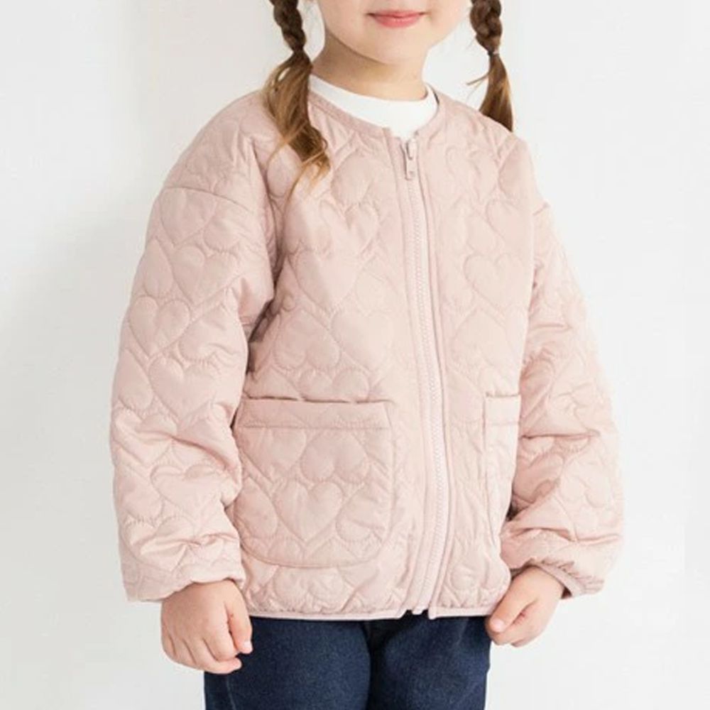 甜美心型絎縫輕盈保暖無領外套(可機洗)-粉紅