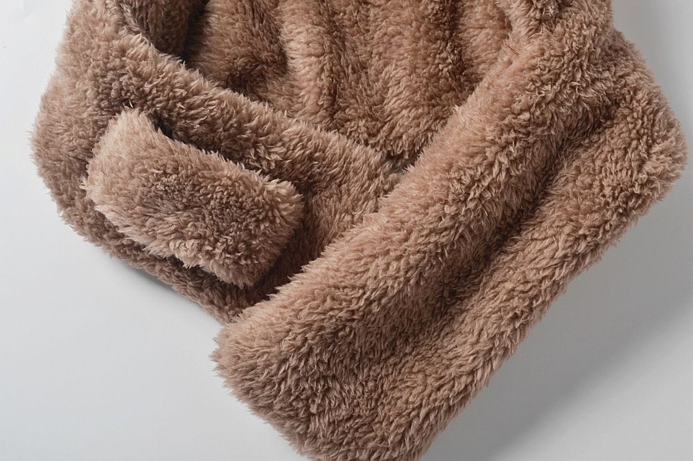 毛絨絨圍脖一體帽-小熊耳朵-咖啡色 (M(約3歲到8歲))