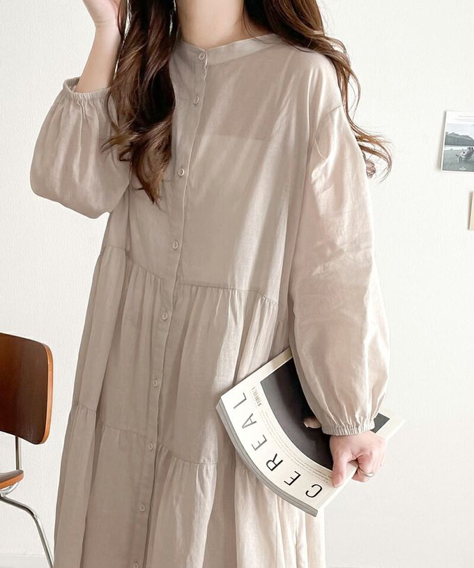 日本 Classical Elf - 2way前後穿 純棉輕透開襟襯衫洋裝-灰棕