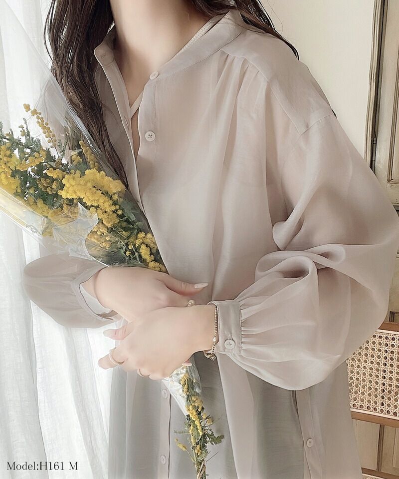 日本 Classical Elf - 2WAY穿搭透膚長版襯衫-淺綠