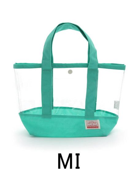 日本 OCEAN&GROUND - 透明PVC防水手提袋-全透明X純色-藍綠 GR (38x26x12cm)