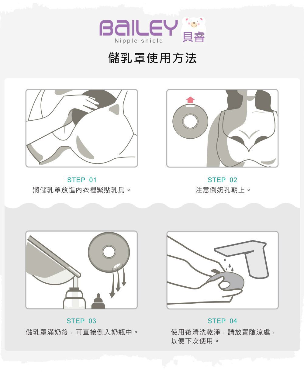 韓國 BAILEY 貝睿 - 授乳用品-三合一矽膠儲乳罩-2入