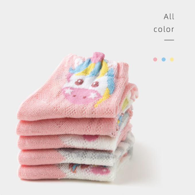 love, charlotte - 泡泡花邊獨角獸愛心網眼短筒棉襪-5 雙一組