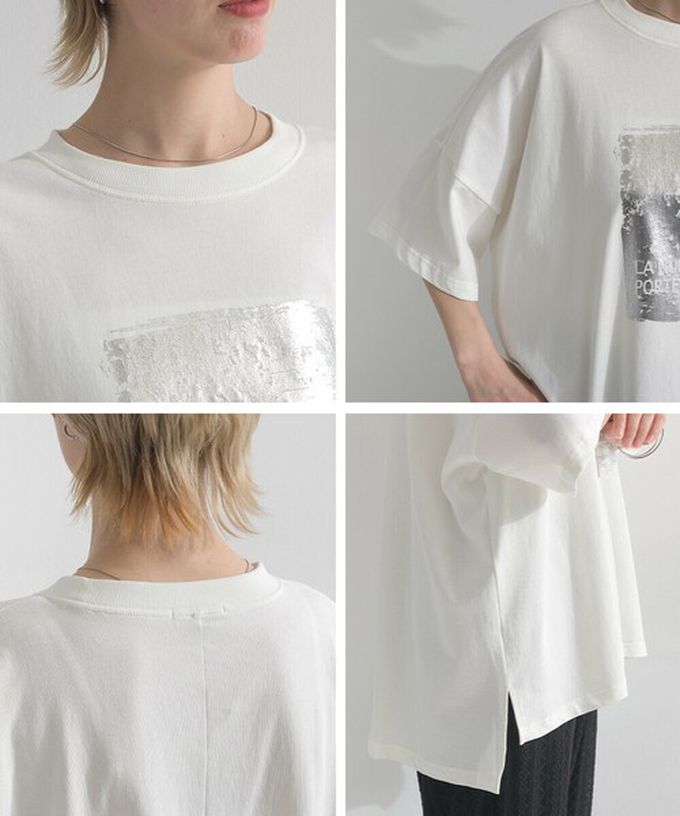 日本 le colis - 接觸冷感 金銀箔方塊印花T恤-橘