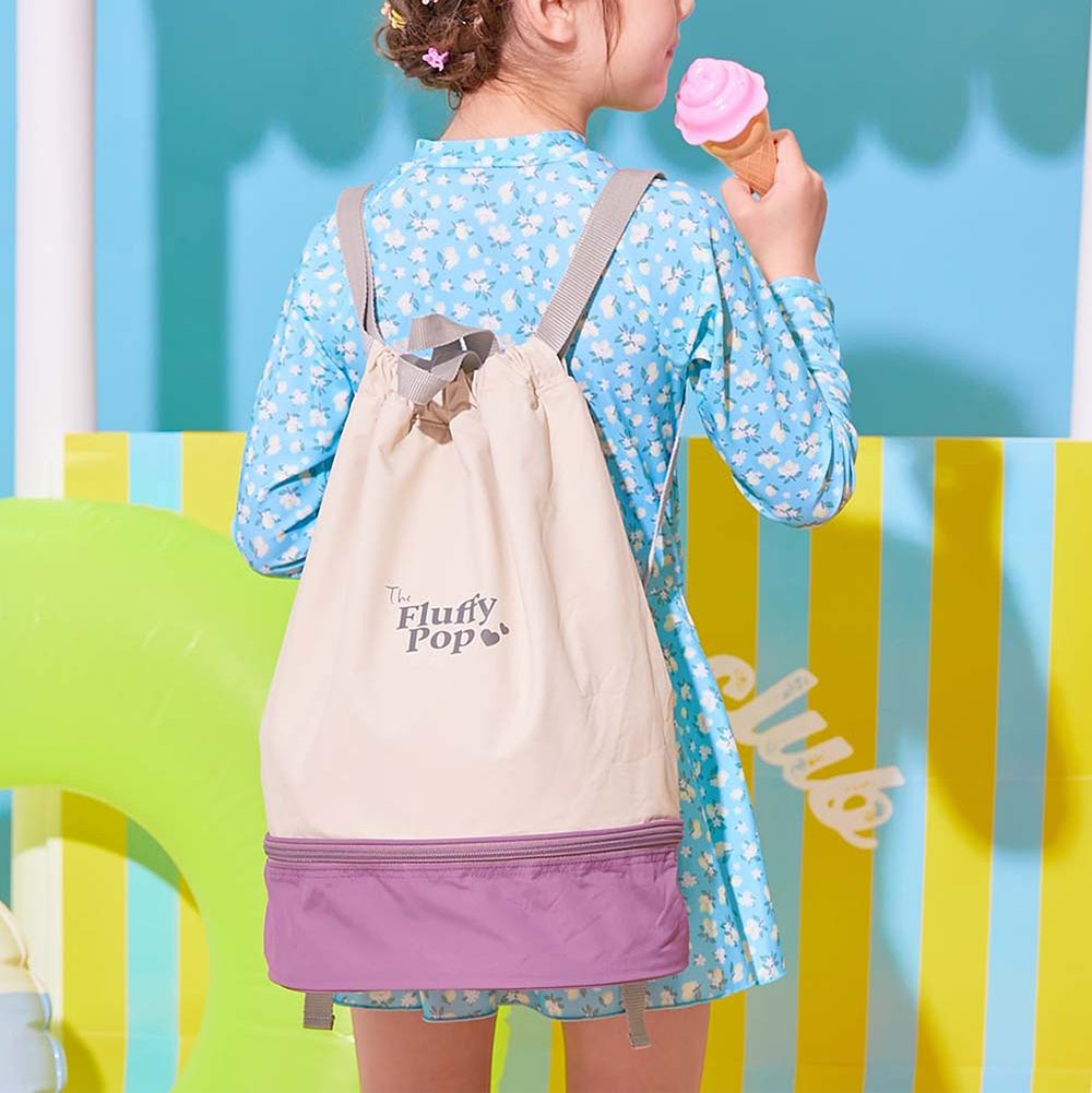 雙層設計防水便利游泳背包/水桶包-米灰x紫