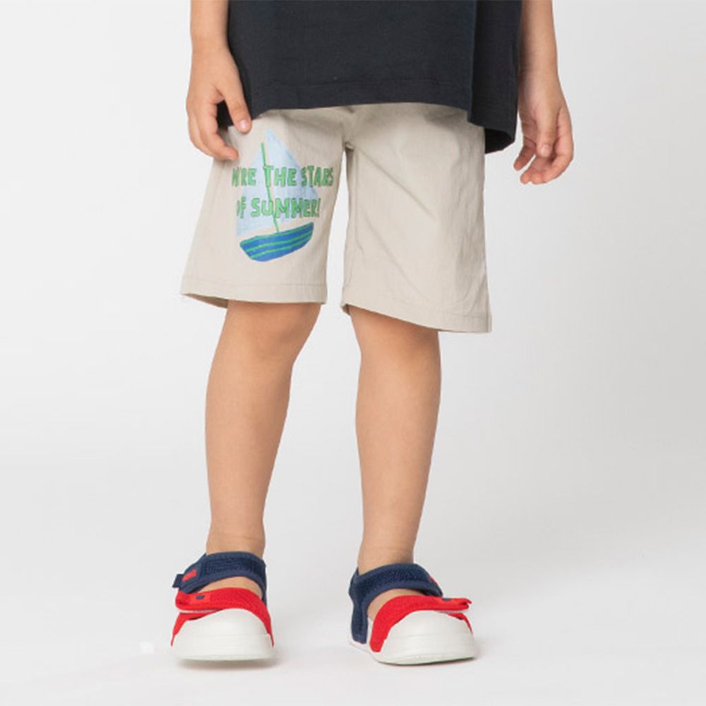 鬆緊腰帆船插畫短褲-淺卡其