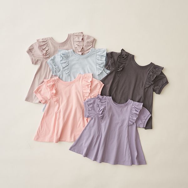 日本 Lycee mine - 肩膀荷葉傘狀長版短袖上衣-粉紅