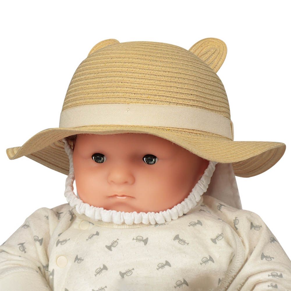 嬰幼兒小耳朵圓頂帽-可洗可折疊-咖啡色