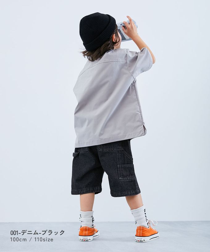 日本 devirock - 帥氣大口袋畫家風丹寧五分褲-黑