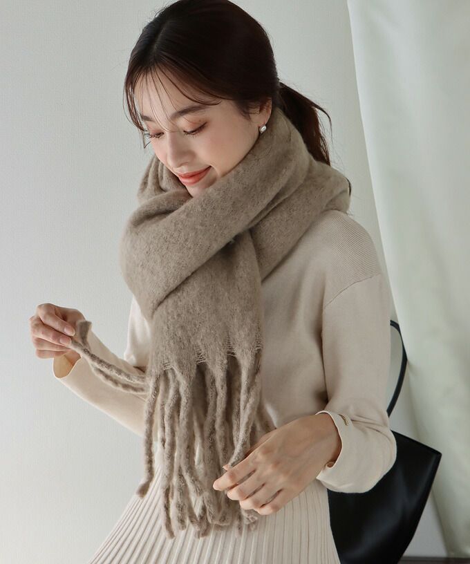 日本 BLUE EAST - 舒適保暖流蘇圍巾-素色-摩卡 (43x211)