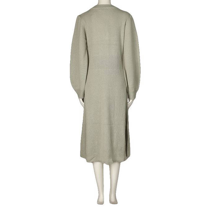 akachan honpo - 長袖亨利領針織洋裝-綠色