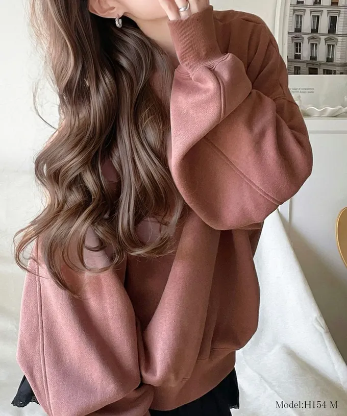 日本 Classical Elf - 背後刺繡logo 寬大落肩裏毛上衣-黑