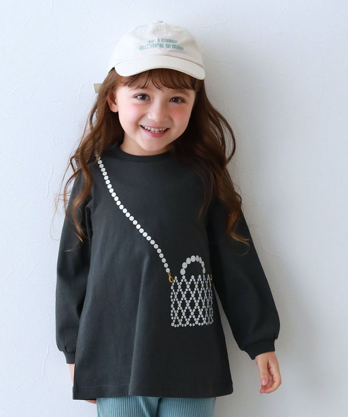 日本 devirock - 100%棉 女孩印花微長版上衣-馬卡龍-灰白