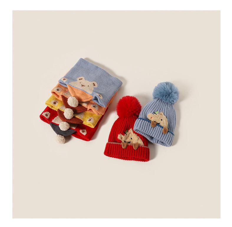 小熊圍脖毛帽組-橘色 (帽圍50-54CM/建議年齡3-8歲)