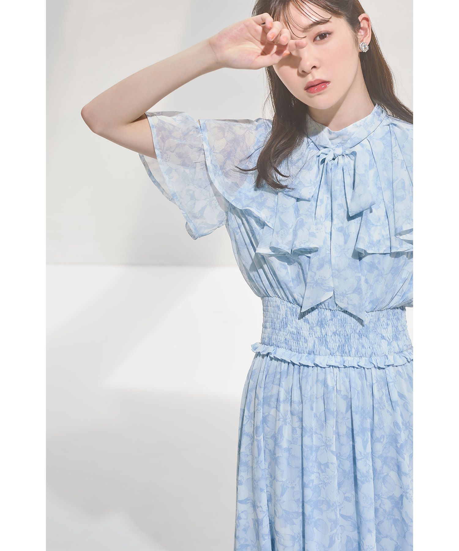 日本 tocco-closet - 浪漫時光碎花雪紡洋裝-寶貝藍