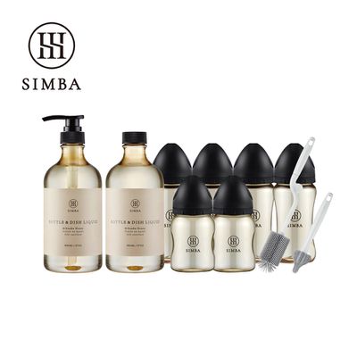 Simba 小獅王辛巴 - 強酵去汙！蘊蜜鉑金PPSU寬口奶瓶清潔明星組-新生適用-蒔黑