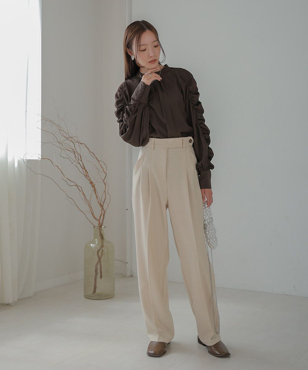 日本 Bab - 嫘縈柔滑抓皺薄長袖上衣-米杏