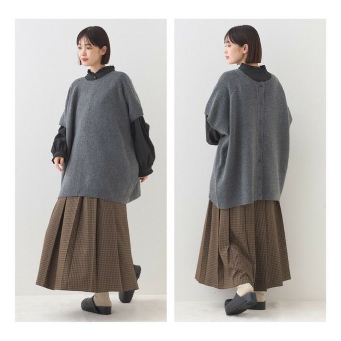 日本 OMNES - 混色感2way針織背心/開襟衫-淺卡其