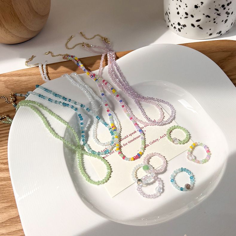 輕奢串珠水晶項鍊-藍色 (41cm)